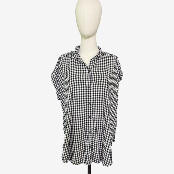 Abercrombie & Fitch Black White Gingham Short Sleeve Button Down Shirt L - Picture 1 of 9